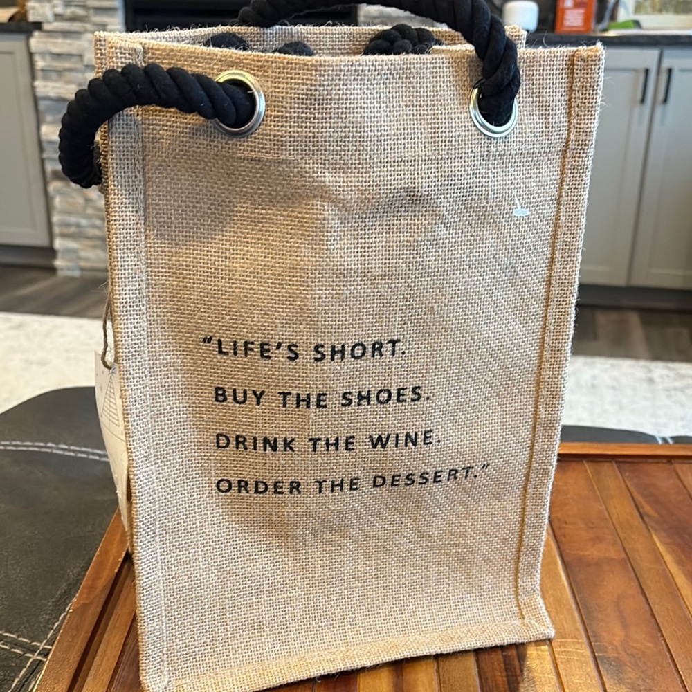 Jute Wine Tote with Fun Quote